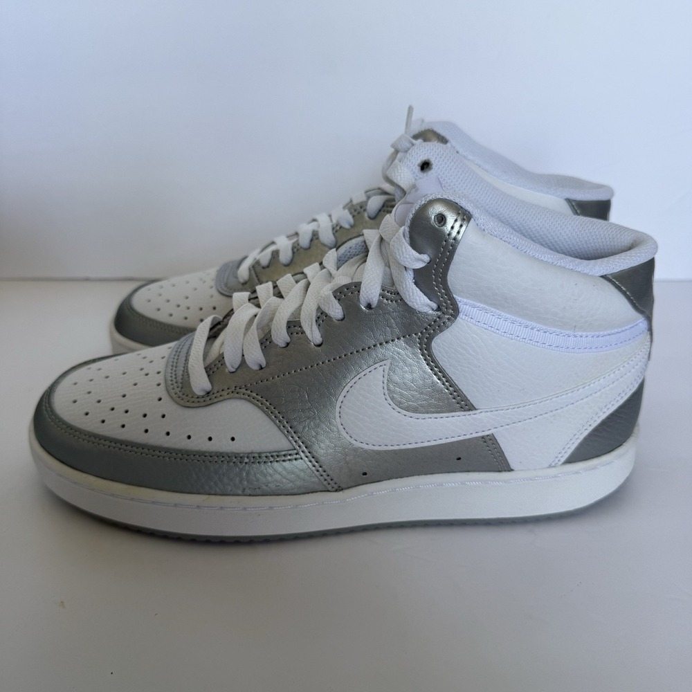 Nike Court Vision Mid Men's 11 White Metallic Silver Sneakers CD5466-108 NWB